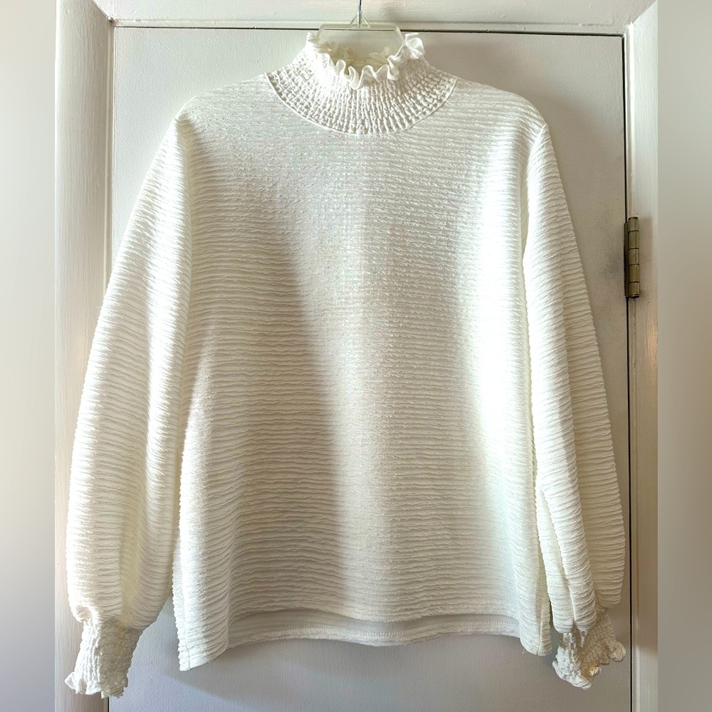 Textured White Turtleneck